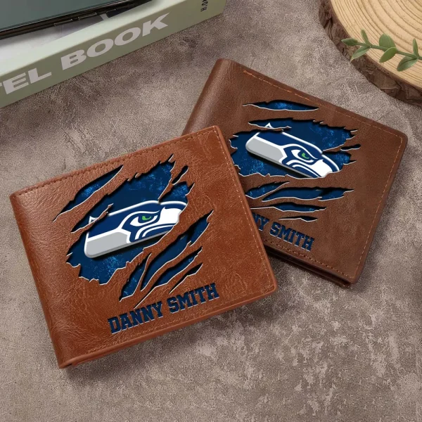 Seattle Seahawks Men Leather Horizontal Wallet For Fans, Gifts For Football Lovers SPTLHTW061 - Image 3