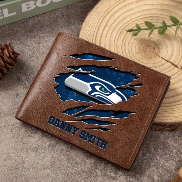 Seattle Seahawks Men Leather Horizontal Wallet For Fans, Gifts For Football Lovers SPTLHTW061 - Image 4
