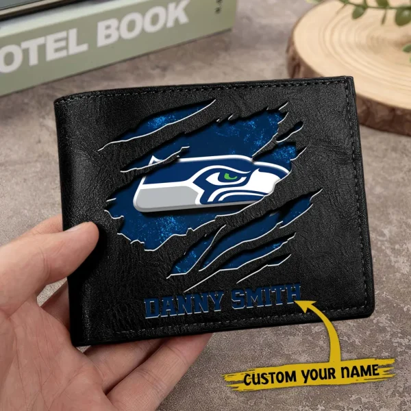 Seattle Seahawks Men Leather Horizontal Wallet For Fans, Gifts For Football Lovers SPTLHTW061