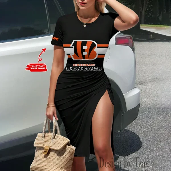 Cincinnati Bengals Women's Slit Bodycon Dress New 2025 S9SBD107