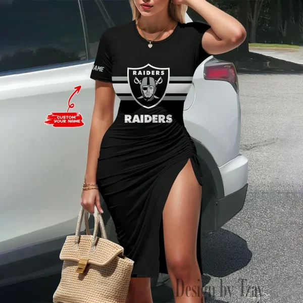 Las Vegas Raiders Women's Slit Bodycon Dress New 2025 S9SBD117