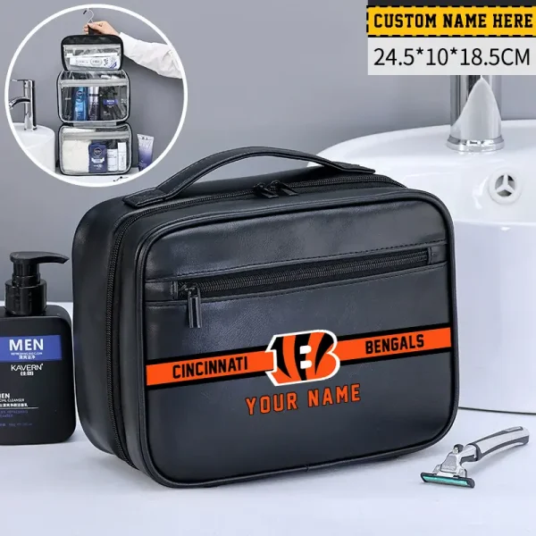 Cincinnati Bengals Leather Wash Bag Travel Business Trips 2025 SPTMLWBTBT039 - Image 2