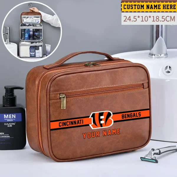 Cincinnati Bengals Leather Wash Bag Travel Business Trips 2025 SPTMLWBTBT039 - Image 3