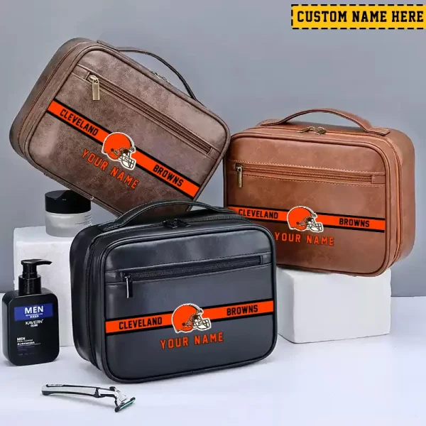 Cleveland Browns Leather Wash Bag Travel Business Trips 2025 SPTMLWBTBT040 - Image 2