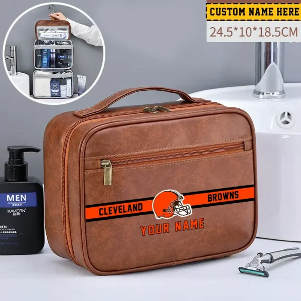 Cleveland Browns Leather Wash Bag Travel Business Trips 2025 SPTMLWBTBT040 - Image 3
