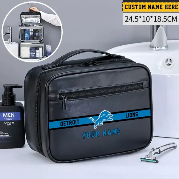 Detroit Lions Leather Wash Bag Travel Business Trips 2025 SPTMLWBTBT043 - Image 2