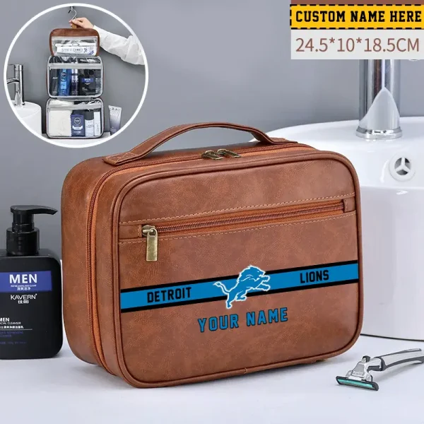 Detroit Lions Leather Wash Bag Travel Business Trips 2025 SPTMLWBTBT043 - Image 3