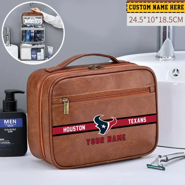 Houston Texans Leather Wash Bag Travel Business Trips 2025 SPTMLWBTBT045 - Image 3