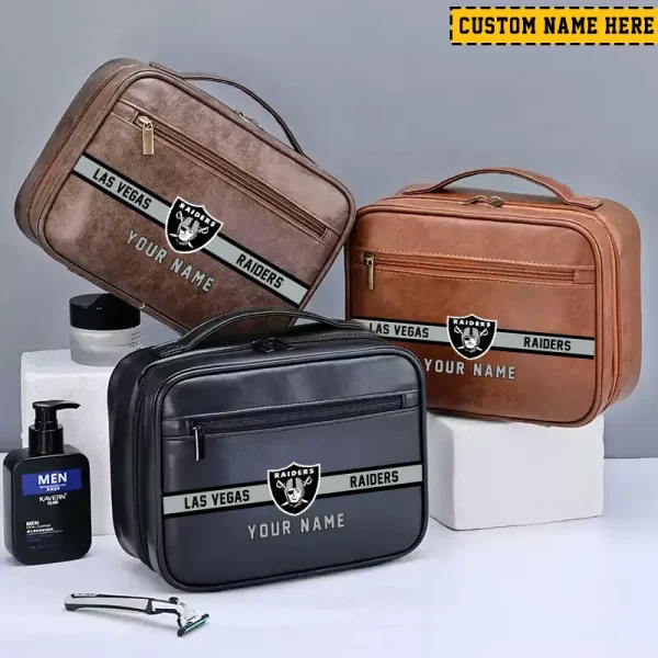 Las Vegas Raiders Leather Wash Bag Travel Business Trips 2025 SPTMLWBTBT049 - Image 4