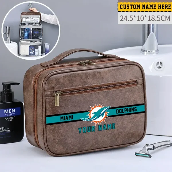 Miami Dolphins Leather Wash Bag Travel Business Trips 2025 SPTMLWBTBT052