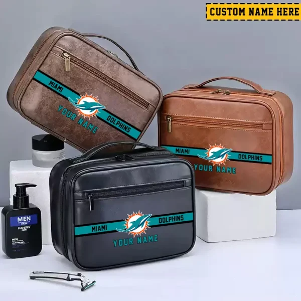 Miami Dolphins Leather Wash Bag Travel Business Trips 2025 SPTMLWBTBT052 - Image 2