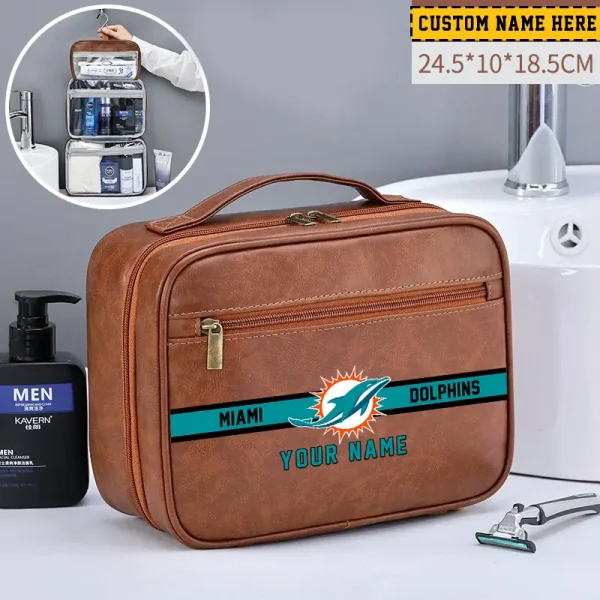 Miami Dolphins Leather Wash Bag Travel Business Trips 2025 SPTMLWBTBT052 - Image 3