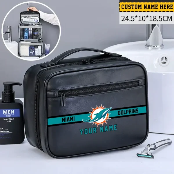 Miami Dolphins Leather Wash Bag Travel Business Trips 2025 SPTMLWBTBT052 - Image 4
