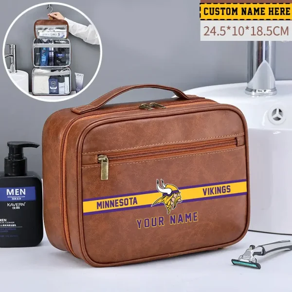 Minnesota Vikings Leather Wash Bag Travel Business Trips 2025 SPTMLWBTBT053 - Image 3