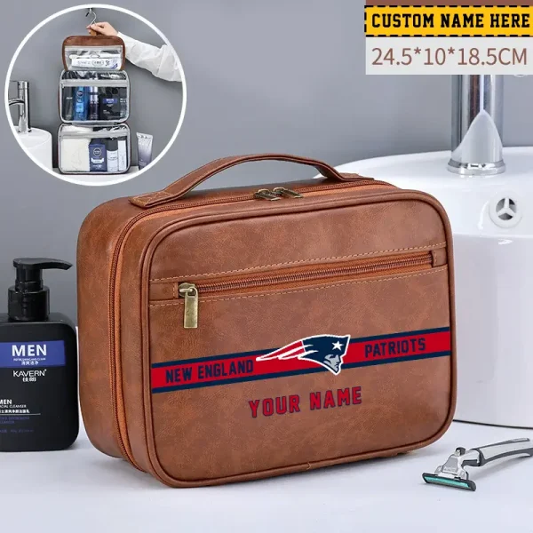 New England Patriots Leather Wash Bag Travel Business Trips 2025 SPTMLWBTBT054 - Image 3