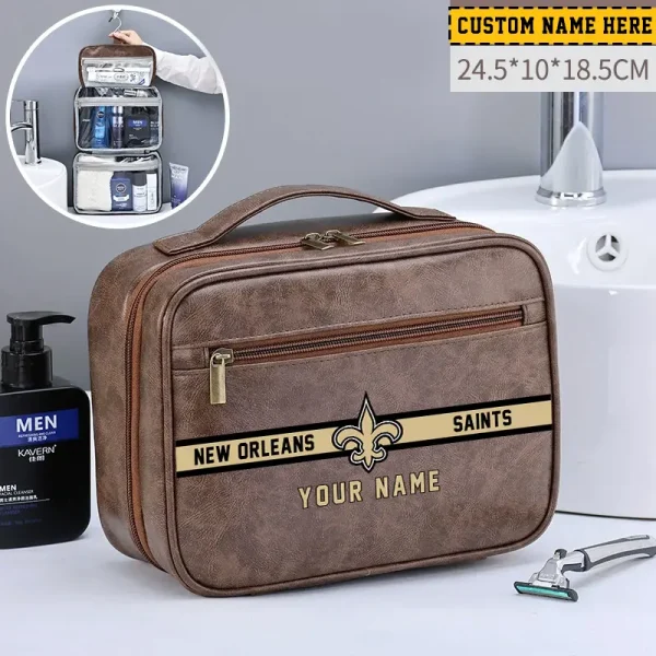 New Orleans Saints Leather Wash Bag Travel Business Trips 2025 SPTMLWBTBT055