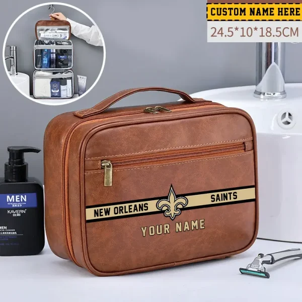 New Orleans Saints Leather Wash Bag Travel Business Trips 2025 SPTMLWBTBT055 - Image 3