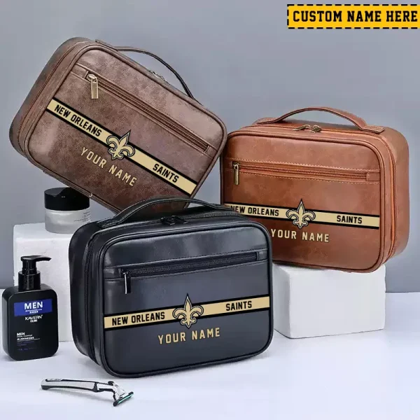 New Orleans Saints Leather Wash Bag Travel Business Trips 2025 SPTMLWBTBT055 - Image 5
