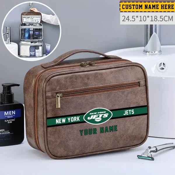 New York Jets Leather Wash Bag Travel Business Trips 2025 SPTMLWBTBT057