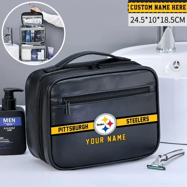Pittsburgh Steelers Leather Wash Bag Travel Business Trips 2025 SPTMLWBTBT059 - Image 2