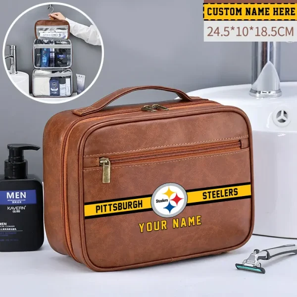 Pittsburgh Steelers Leather Wash Bag Travel Business Trips 2025 SPTMLWBTBT059 - Image 3
