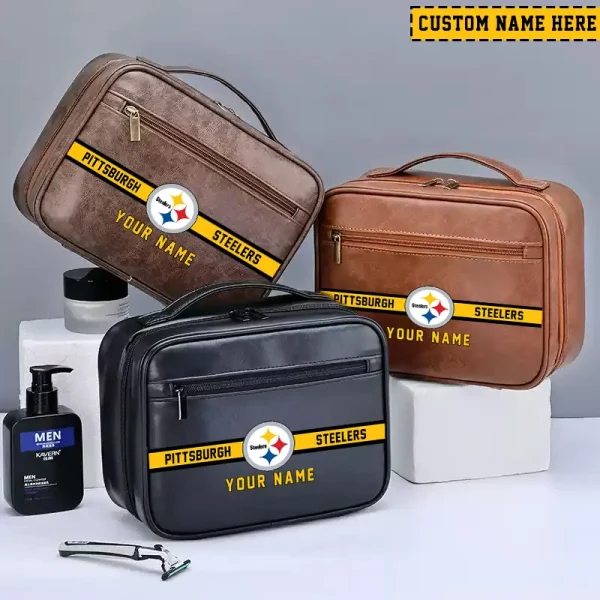 Pittsburgh Steelers Leather Wash Bag Travel Business Trips 2025 SPTMLWBTBT059 - Image 4