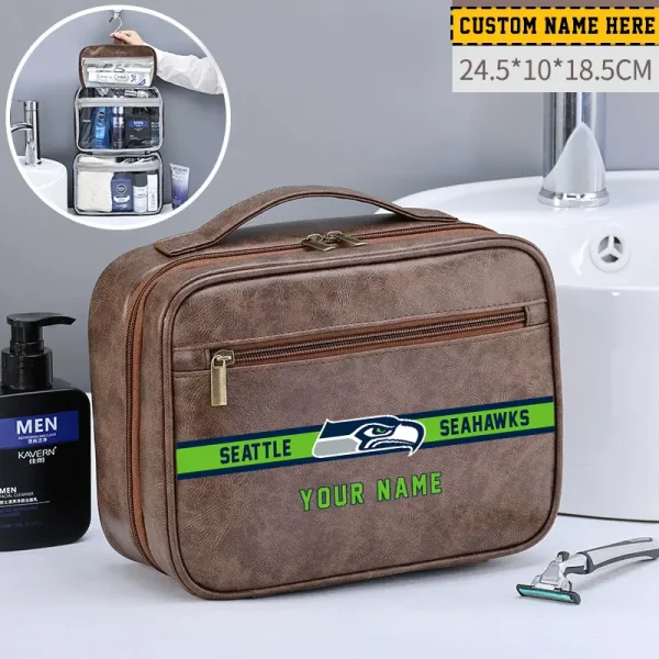 Seattle Seahawks Leather Wash Bag Travel Business Trips 2025 SPTMLWBTBT061