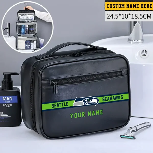 Seattle Seahawks Leather Wash Bag Travel Business Trips 2025 SPTMLWBTBT061 - Image 2