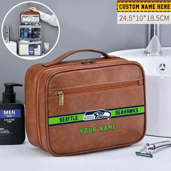 Seattle Seahawks Leather Wash Bag Travel Business Trips 2025 SPTMLWBTBT061 - Image 3