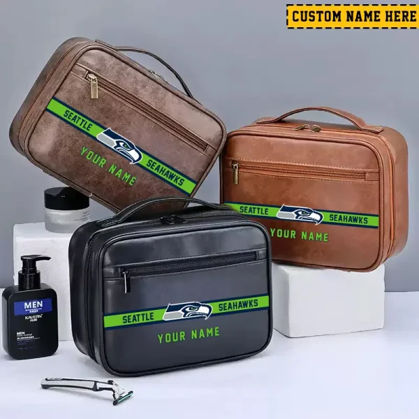 Seattle Seahawks Leather Wash Bag Travel Business Trips 2025 SPTMLWBTBT061 - Image 4