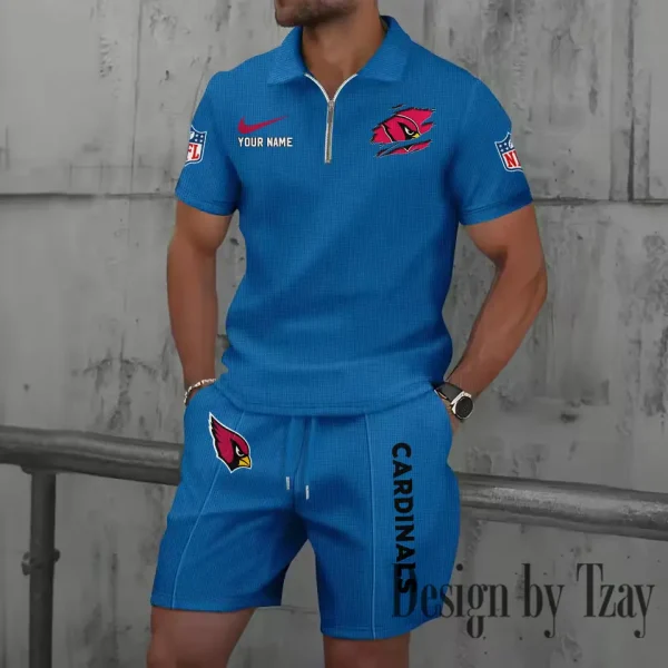 Arizona Cardinals New Summer Waffle Zip-up Lapel Short-Sleeve Suit Sets SPTWZSSSTS001 - Image 2