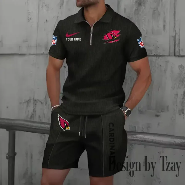 Arizona Cardinals New Summer Waffle Zip-up Lapel Short-Sleeve Suit Sets SPTWZSSSTS001 - Image 3