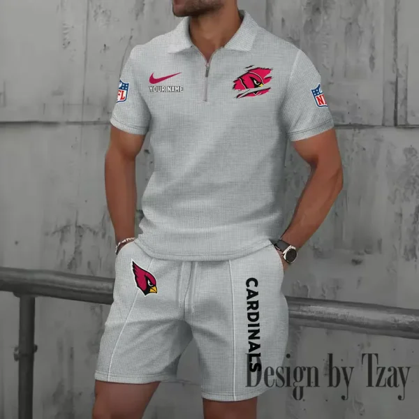 Arizona Cardinals New Summer Waffle Zip-up Lapel Short-Sleeve Suit Sets SPTWZSSSTS001 - Image 4