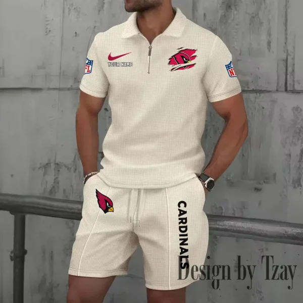 Arizona Cardinals New Summer Waffle Zip-up Lapel Short-Sleeve Suit Sets SPTWZSSSTS001 - Image 5