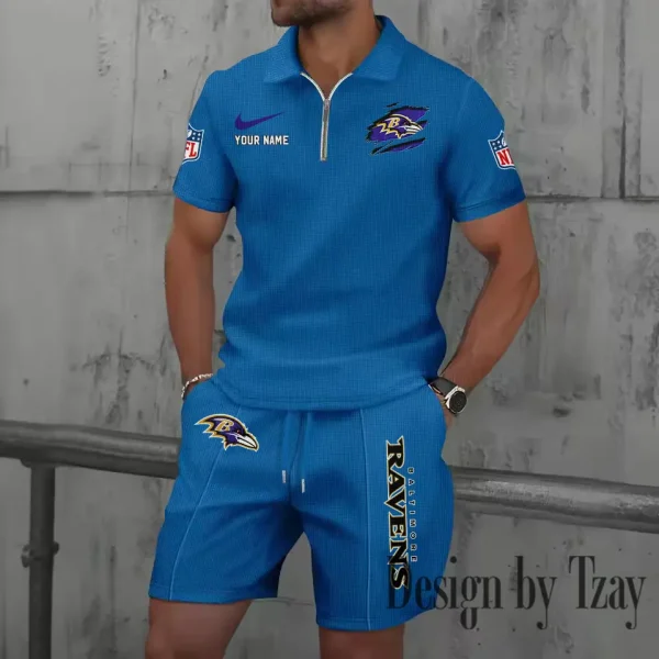 Baltimore Ravens New Summer Waffle Zip-up Lapel Short-Sleeve Suit Sets SPTWZSSSTS003 - Image 2