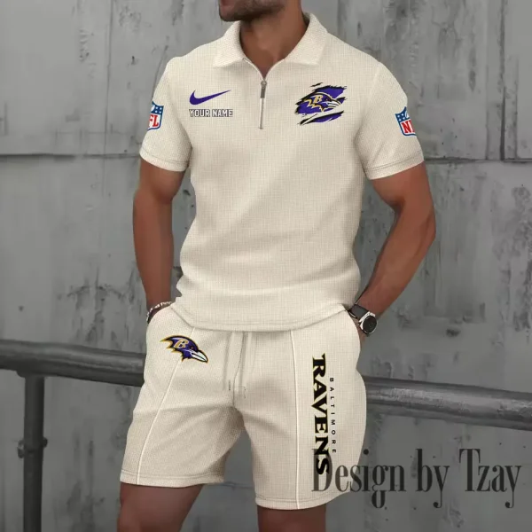 Baltimore Ravens New Summer Waffle Zip-up Lapel Short-Sleeve Suit Sets SPTWZSSSTS003 - Image 3