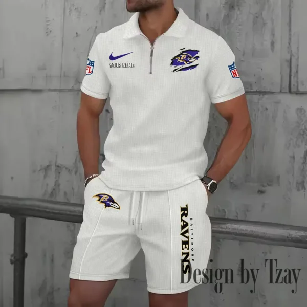 Baltimore Ravens New Summer Waffle Zip-up Lapel Short-Sleeve Suit Sets SPTWZSSSTS003 - Image 4