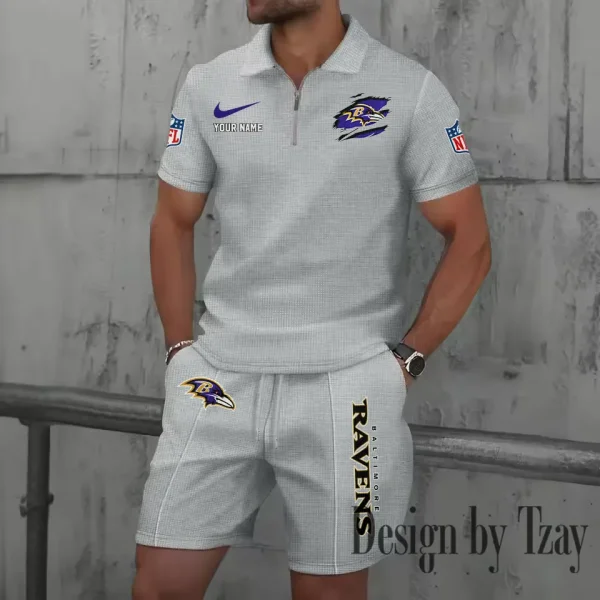 Baltimore Ravens New Summer Waffle Zip-up Lapel Short-Sleeve Suit Sets SPTWZSSSTS003 - Image 5