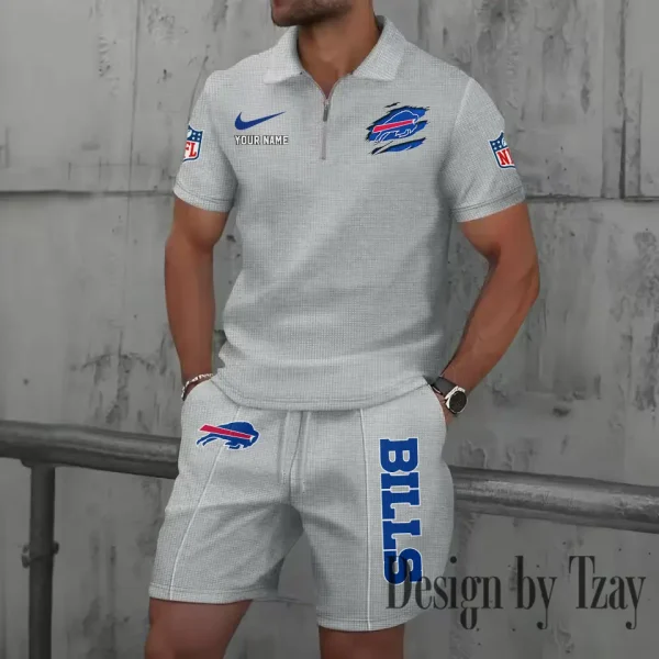 Buffalo Bills New Summer Waffle Zip-up Lapel Short-Sleeve Suit Sets SPTWZSSSTS004 - Image 4