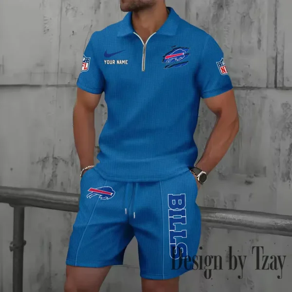 Buffalo Bills New Summer Waffle Zip-up Lapel Short-Sleeve Suit Sets SPTWZSSSTS004
