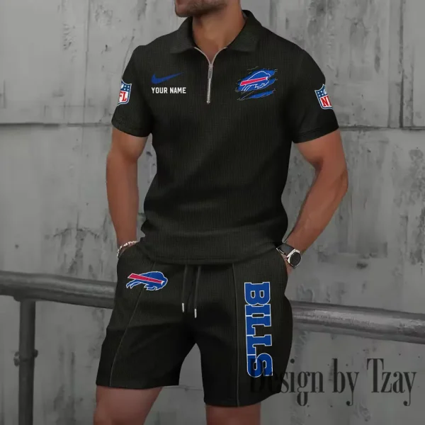 Buffalo Bills New Summer Waffle Zip-up Lapel Short-Sleeve Suit Sets SPTWZSSSTS004 - Image 5