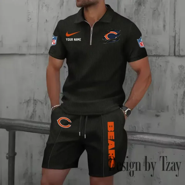 Chicago Bears New Summer Waffle Zip-up Lapel Short-Sleeve Suit Sets SPTWZSSSTS006