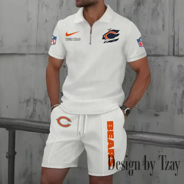 Chicago Bears New Summer Waffle Zip-up Lapel Short-Sleeve Suit Sets SPTWZSSSTS006 - Image 3