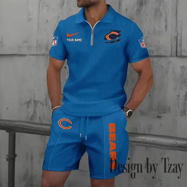 Chicago Bears New Summer Waffle Zip-up Lapel Short-Sleeve Suit Sets SPTWZSSSTS006 - Image 4