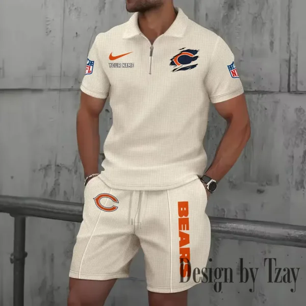Chicago Bears New Summer Waffle Zip-up Lapel Short-Sleeve Suit Sets SPTWZSSSTS006 - Image 5