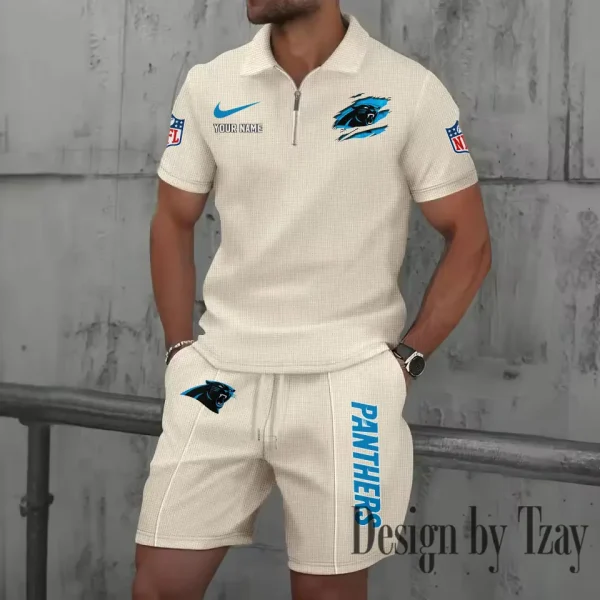 Carolina Panthers New Summer Waffle Zip-up Lapel Short-Sleeve Suit Sets SPTWZSSSTS005