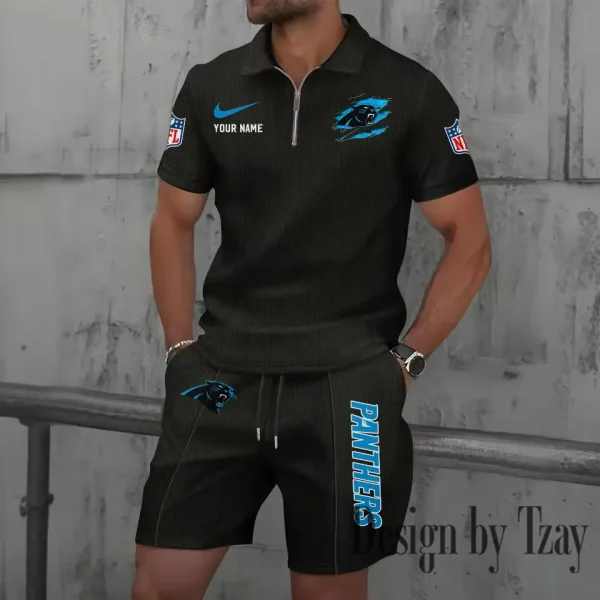 Carolina Panthers New Summer Waffle Zip-up Lapel Short-Sleeve Suit Sets SPTWZSSSTS005 - Image 3