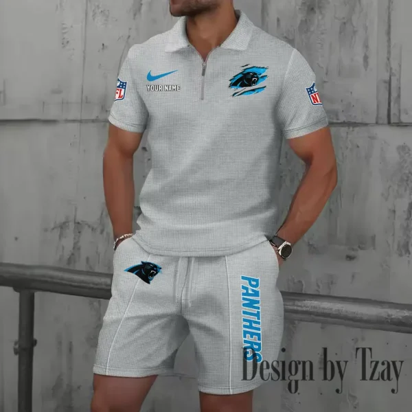 Carolina Panthers New Summer Waffle Zip-up Lapel Short-Sleeve Suit Sets SPTWZSSSTS005 - Image 5