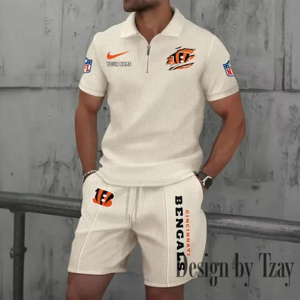 Cincinnati Bengals New Summer Waffle Zip-up Lapel Short-Sleeve Suit Sets SPTWZSSSTS007