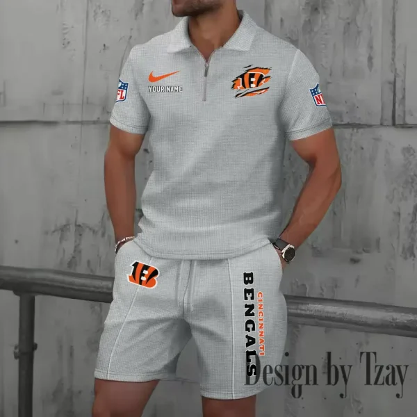 Cincinnati Bengals New Summer Waffle Zip-up Lapel Short-Sleeve Suit Sets SPTWZSSSTS007 - Image 4